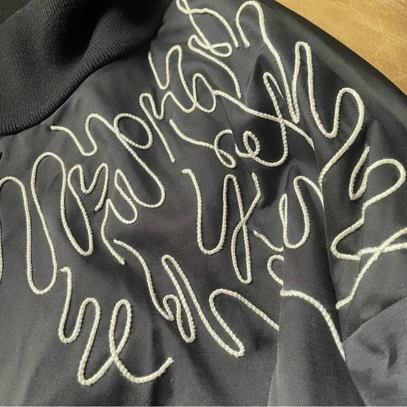 Adeam luxe bomber style cinched ties jacket w embroidery stitching black white - Picture 5 of 13